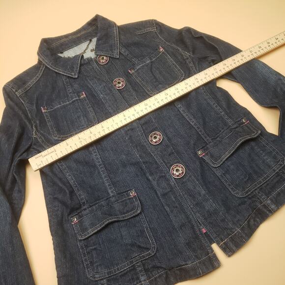Luii Anthropologie Womens Denim Jacket Big Buttons Cargo Pockets Size Medium - Picture 9 of 10